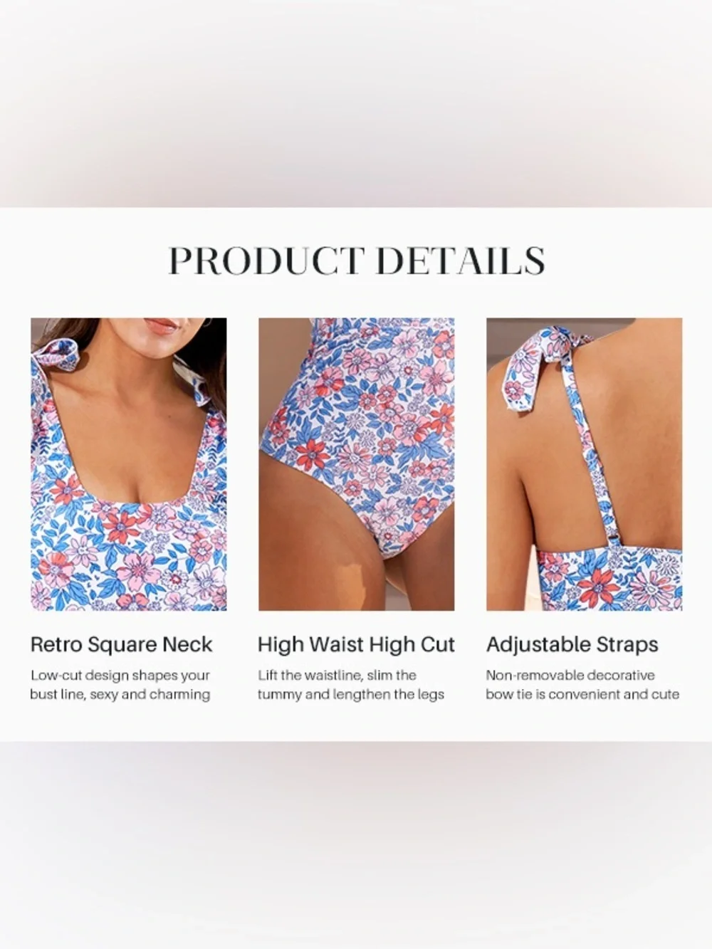Jollkichay Tummy Control One Piece Floral Swimsuit with tie straps